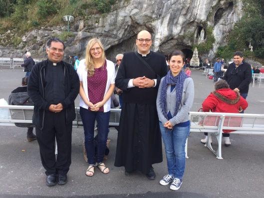 My husband, Bishop Leo Michael, Me, Father Don Luca, and his wife, Elisa Amati at the Our Lady of Lourdes Grotto